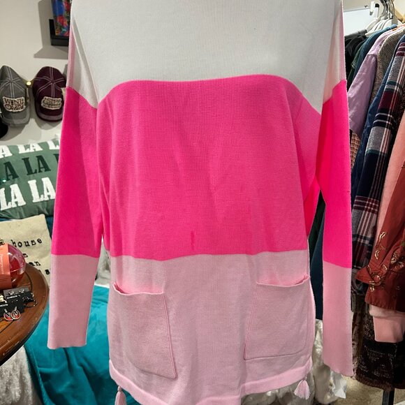 Lilly Pulitzer Colorblock Pink & White Sweater — XXS — Tassel Hem + Front Pocket - Picture 8 of 9